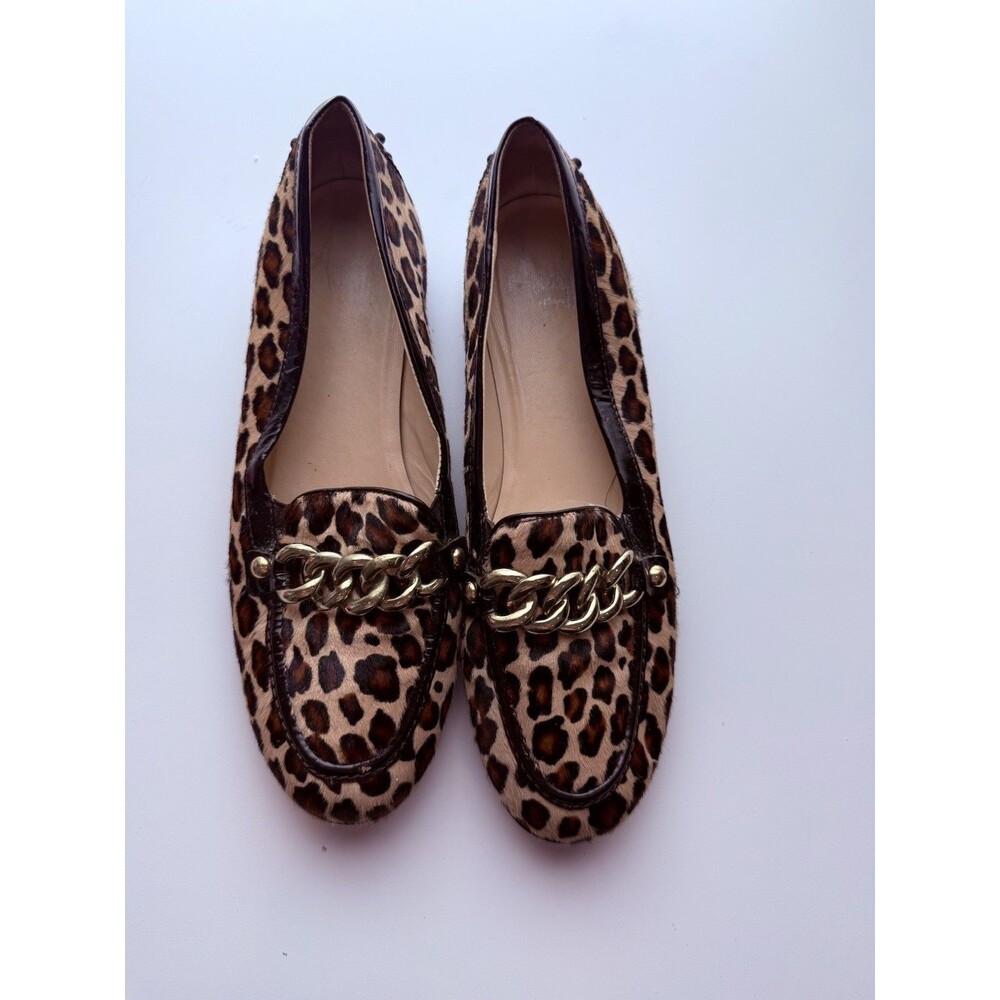 Amalfi by Rangoni Leopard Suede Loafers Women’s 9N Narrow EU 39 Chain Flats